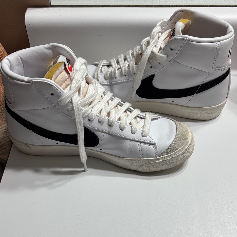 White High-Top Sneakers with Black Swoosh